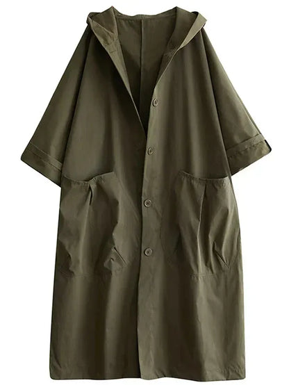Women’s Trench Coat – Oversized Fit – Water-Repellent – Hooded Longline Style