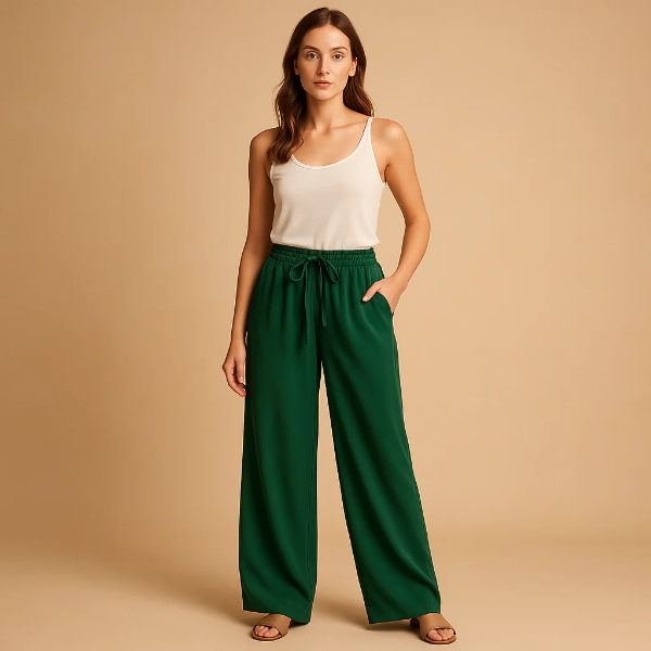 Women’s Trousers – Relaxed Fit – Cotton – Drawstring Waist – Full Length Casual Wear