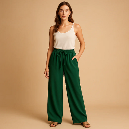 Women’s Trousers – Relaxed Fit – Cotton – Drawstring Waist – Full Length Casual Wear