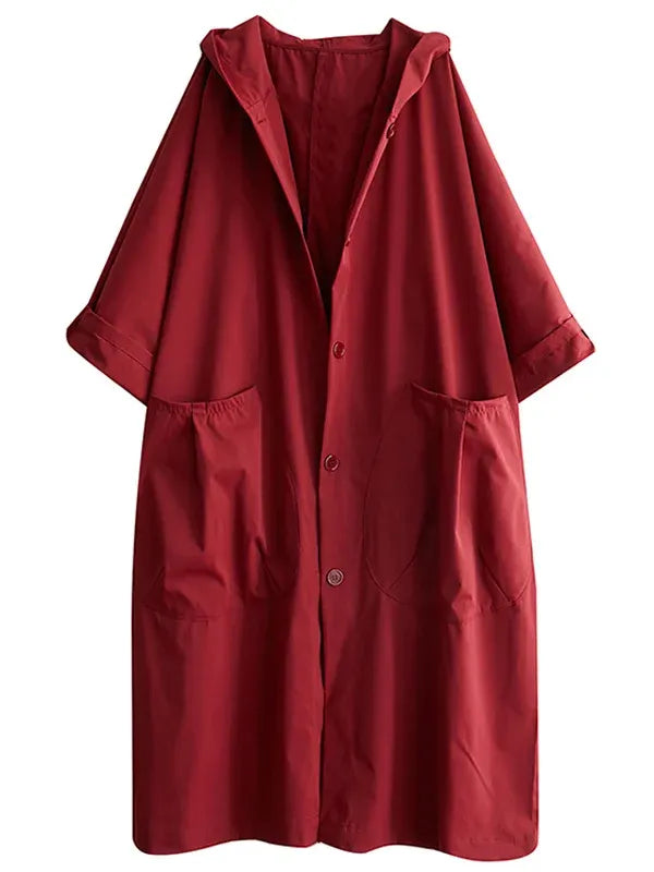 Women’s Trench Coat – Oversized Fit – Water-Repellent – Hooded Longline Style