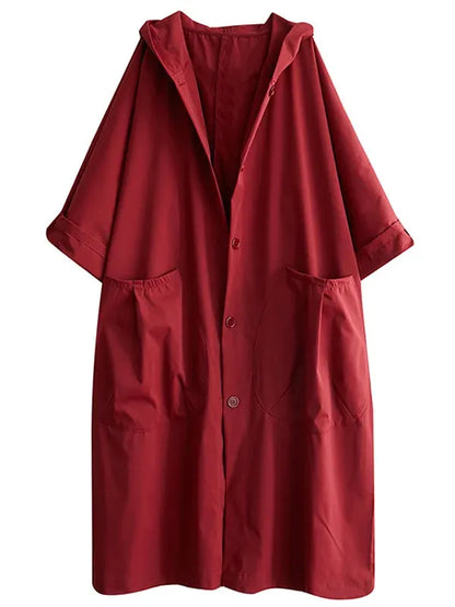 Women’s Trench Coat – Oversized Fit – Water-Repellent – Hooded Longline Style