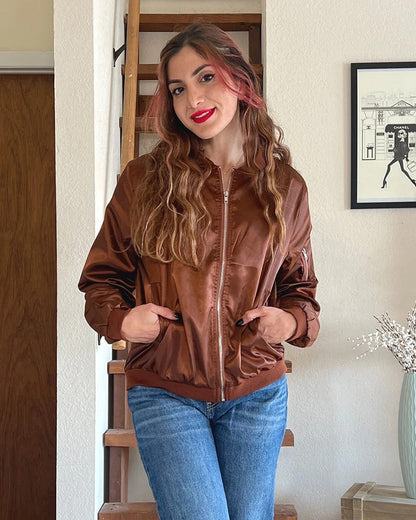 Women’s Bomber Jacket – Relaxed Fit – Wind-Resistant – Zip Front Casual