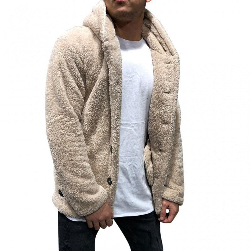 Men’s Hooded Jacket – Fleece Feel – Relaxed Fit – Button Front Casual Layer