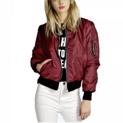 Women’s Bomber Jacket – Cropped Fit – Nylon – Zip Front – Ribbed Hem