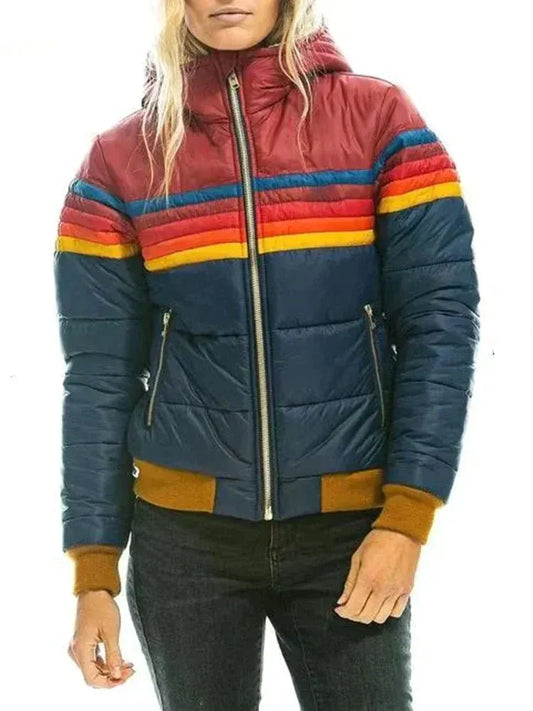 Women's Puffer Jacket - Synthetic - Slim Fit - High Collar - Zip Closure