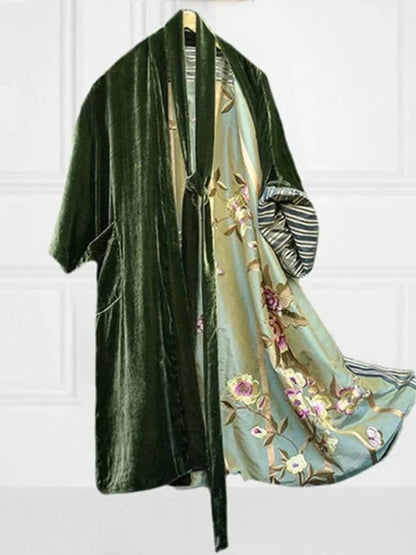 Women’s Cardigan Robe – Satin Finish – Relaxed Fit – Tie Waist – Full Length – Floral Lined