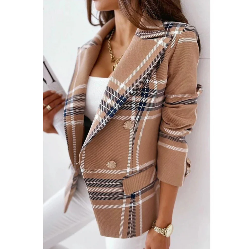 Women’s Blazer – Tailored Fit – Double-Breasted – Reversible Collar – Striped Pattern