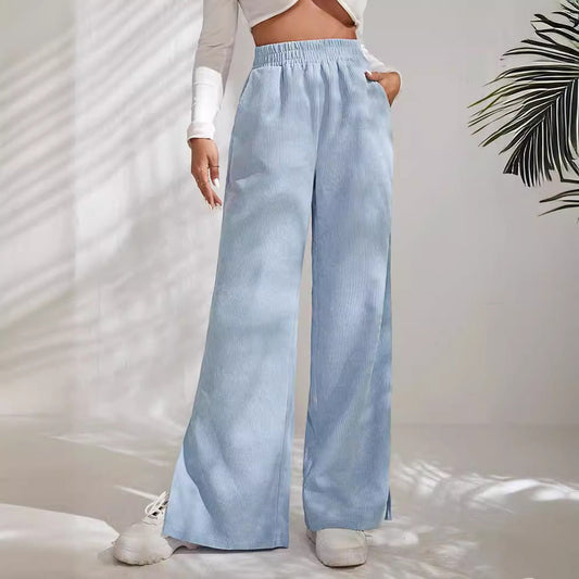 Women’s Wide-Leg Pants – High Waist – Corduroy – Split Hem – Side Pockets