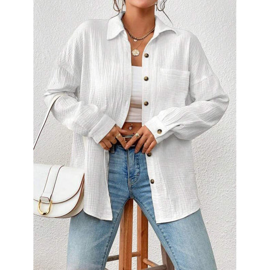 Women’s Button-Up Shirt – Oversized Fit – Drop Shoulder – Cotton – Casual Wear