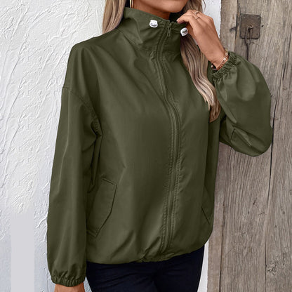 Women’s Jacket – Relaxed Fit – Windproof Water-Resistant – Zipper Front with Pockets