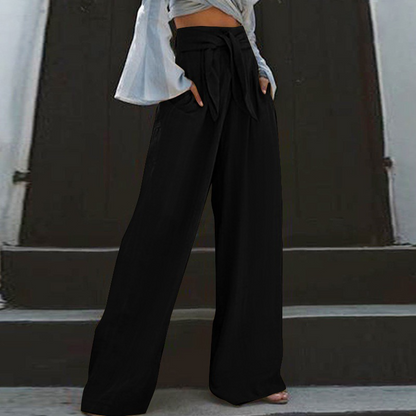 Women’s Tapered Pants – Loose Fit – Elastic Waist with Tie – Cotton Linen – Deep Pockets