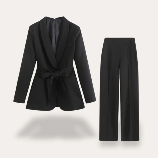 Women’s Blazer and Pants Set – Tailored Fit – Shawl Lapel – Belted Waist – Wide Leg