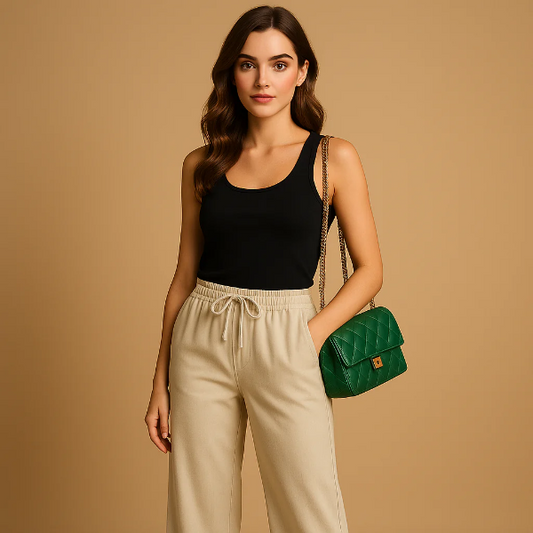 Women’s Trousers – Relaxed Fit – Cotton – Drawstring Waist – Full Length Casual Wear