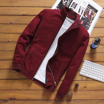 Men’s Casual Jacket – Slim Fit – Lightweight – Woven Fabric – Stand Collar – Zipper Pockets