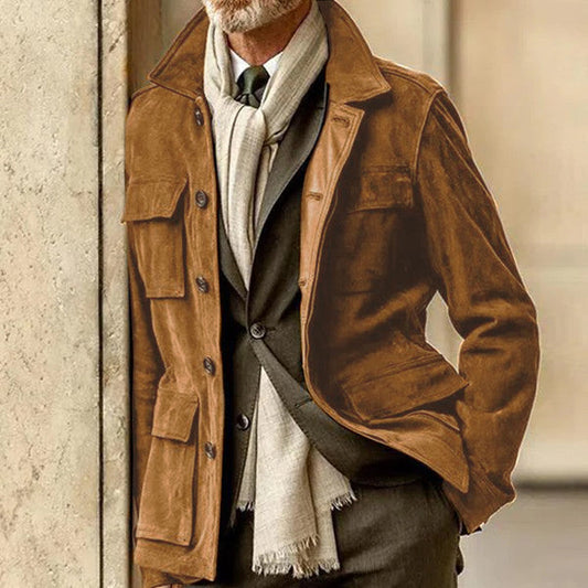 Men's Tailored Jacket – Structured Fit – Soft Touch Fabric – Notch Collar – Button Front