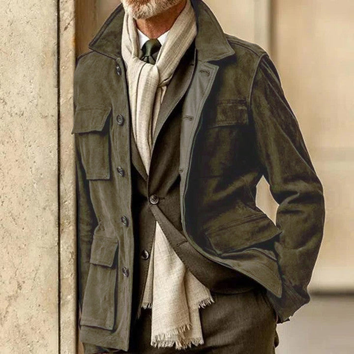 Men's Tailored Jacket – Structured Fit – Soft Touch Fabric – Notch Collar – Button Front