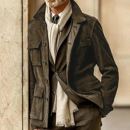 Men's Tailored Jacket – Structured Fit – Soft Touch Fabric – Notch Collar – Button Front