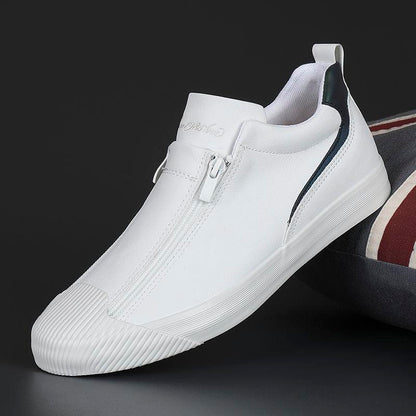 Men’s Low-Top Sneaker – Smooth Leather-Like Upper – Zipper Closure – Casual Fit