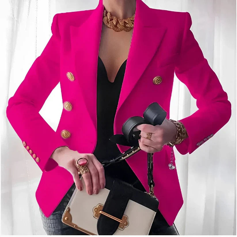 Women’s Blazer – Tailored Fit – Double-Breasted – Luxury Fabric – Gold Button Detail