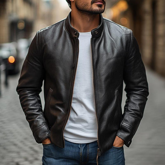 Men’s Jacket – Slim Fit – Band Collar – Zipper Front – Structured Design