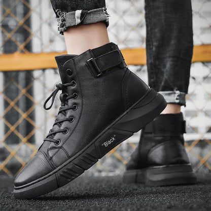 Men’s Leather Boots – Ankle Length – Lace-Up with Buckle Strap – Durable Sole