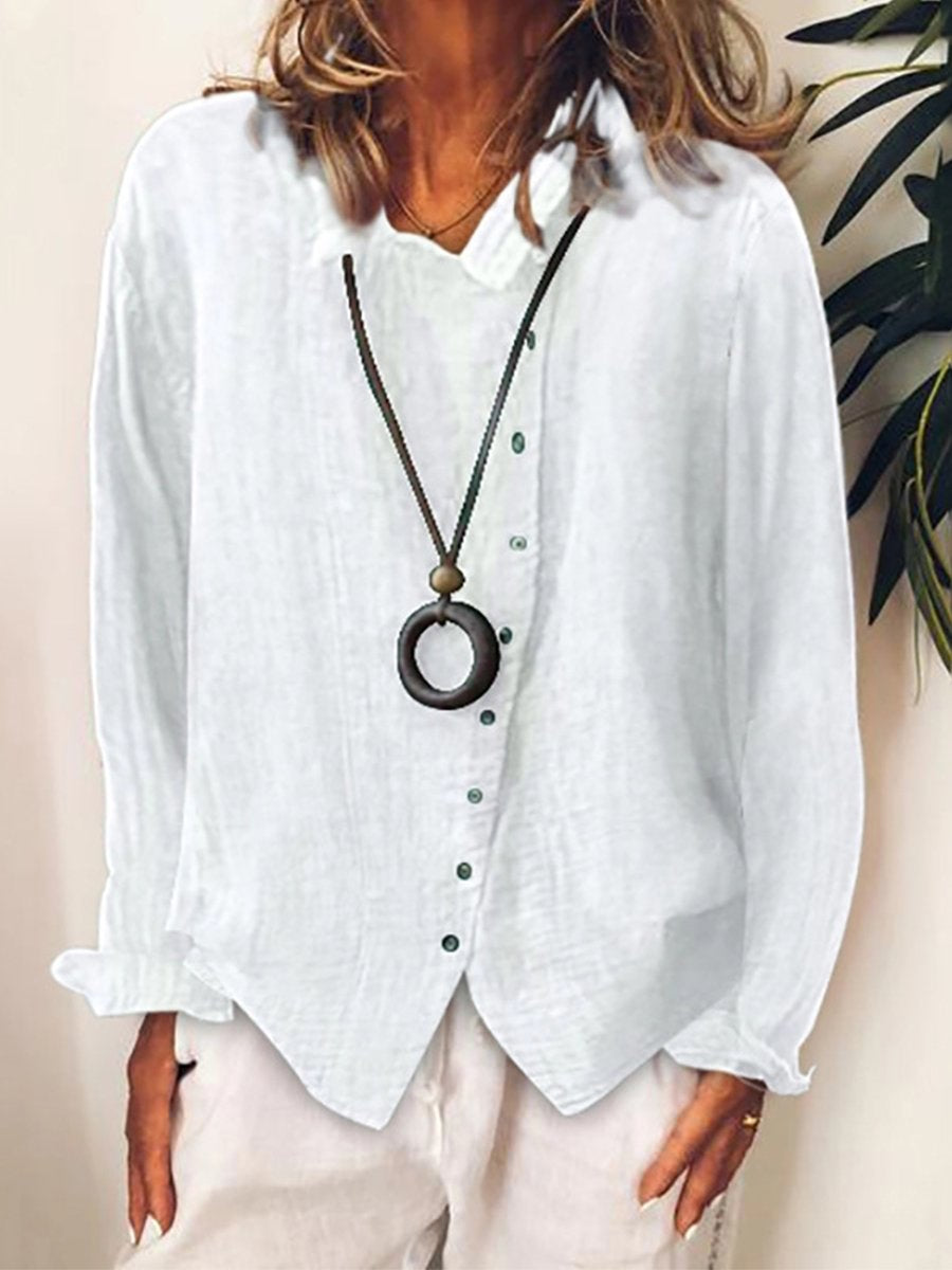 Women’s Long Shirt – Cotton Linen Blend – Oversized Fit – Button Down Casual Style