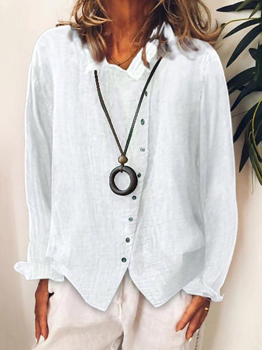 Women’s Long Shirt – Cotton Linen Blend – Oversized Fit – Button Down Casual Style