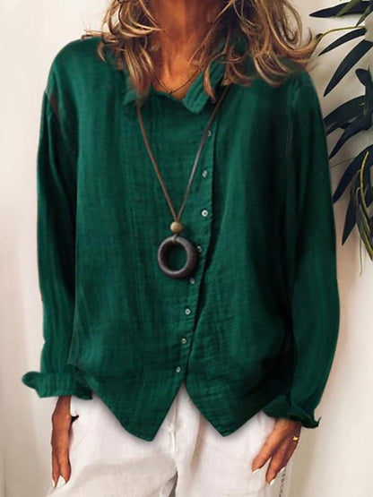 Women’s Long Shirt – Cotton Linen Blend – Oversized Fit – Button Down Casual Style