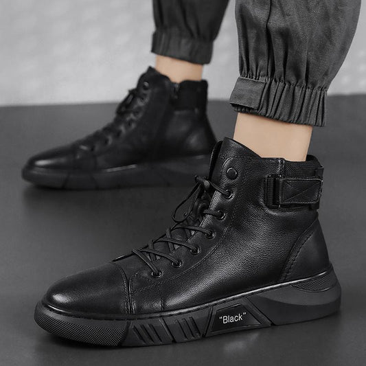Men’s Leather Boots – Ankle Length – Lace-Up with Buckle Strap – Durable Sole