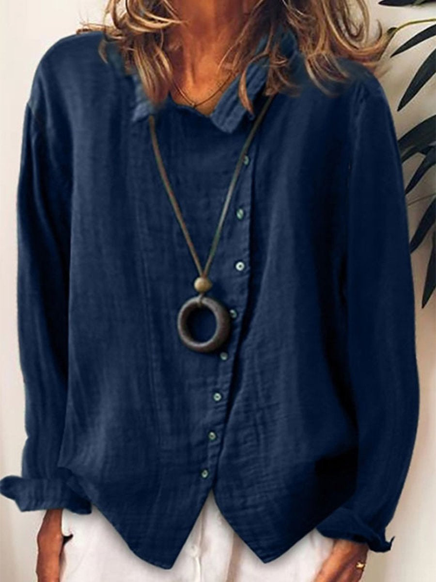 Women’s Long Shirt – Cotton Linen Blend – Oversized Fit – Button Down Casual Style