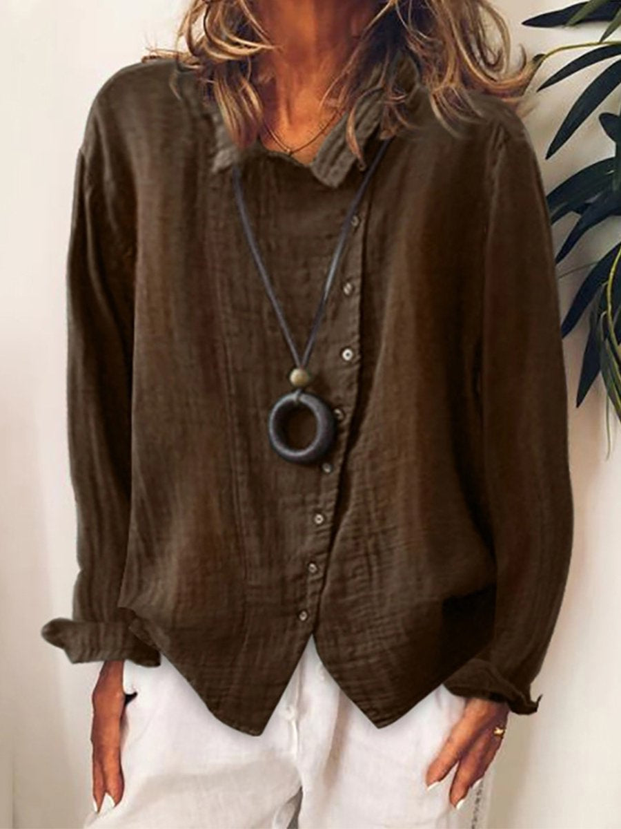Women’s Long Shirt – Cotton Linen Blend – Oversized Fit – Button Down Casual Style