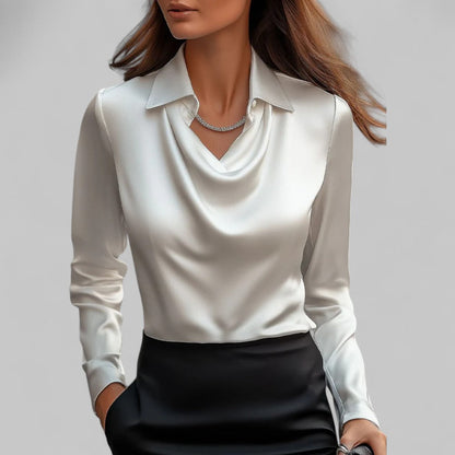 Elisa Regular Fit Draped Blouse | Collared Long Sleeve Blouse