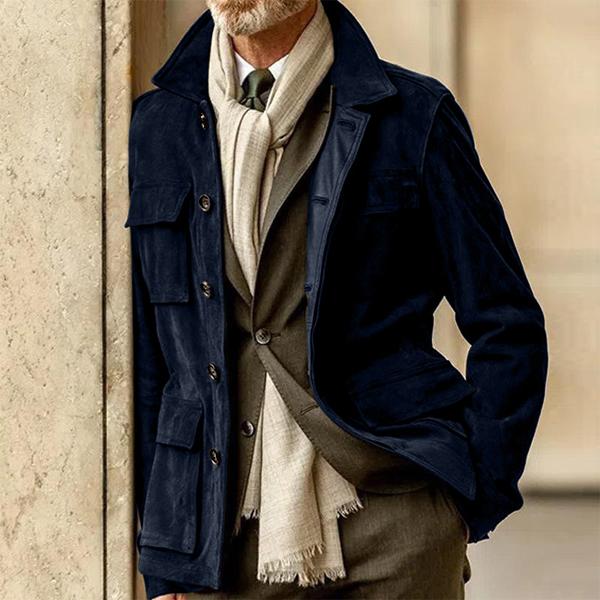 Men's Tailored Jacket – Structured Fit – Soft Touch Fabric – Notch Collar – Button Front