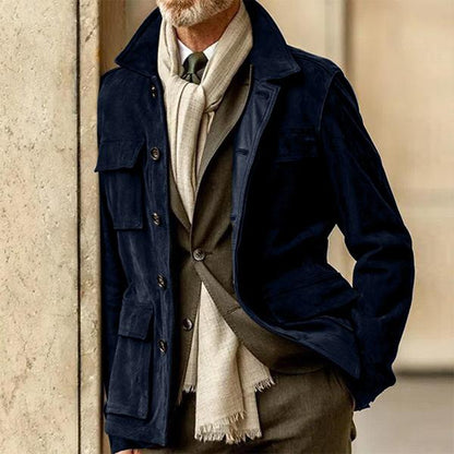 Men's Tailored Jacket – Structured Fit – Soft Touch Fabric – Notch Collar – Button Front