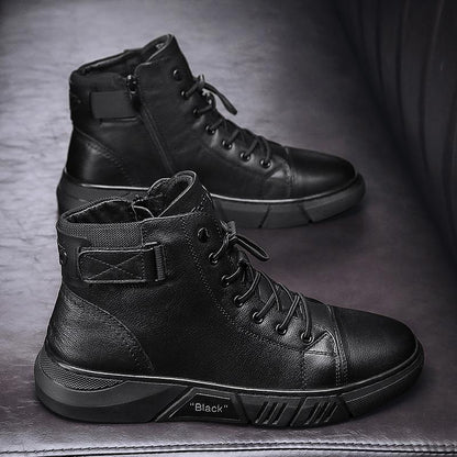 Men’s Leather Boots – Ankle Length – Lace-Up with Buckle Strap – Durable Sole