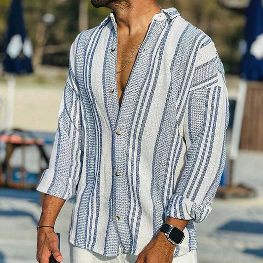 Men’s Casual Shirt – Relaxed Fit – Vertical Stripes – Button-Up – Natural Fibers
