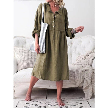 Women’s Knee-Length Dress – Relaxed Fit – Cotton Blend – Button Front – Casual Wear