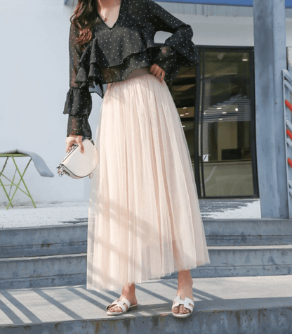 Women’s Ankle-Length Skirt – High Waist – Layered Tulle – A-Line Silhouette – Elegant Flow