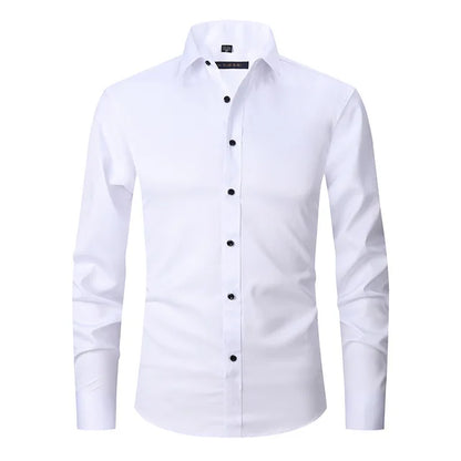 Men’s Long Sleeve Shirt – Slim Fit – Stretch Cotton – Wrinkle-Free – Button-Down Collar