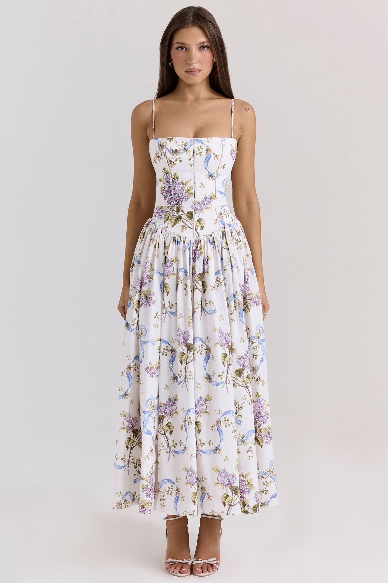 Women’s Long Dress – Satin Feel – Structured Bodice – A-Line Fit – Spaghetti Straps