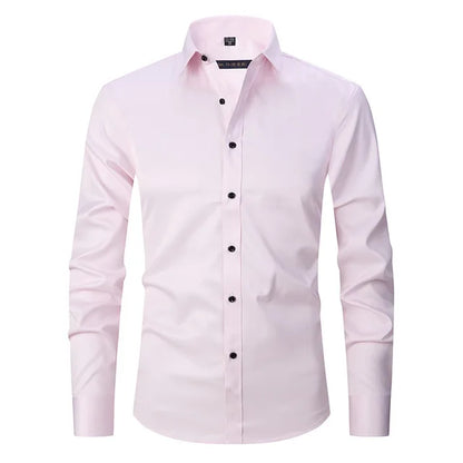 Men’s Long Sleeve Shirt – Slim Fit – Stretch Cotton – Wrinkle-Free – Button-Down Collar