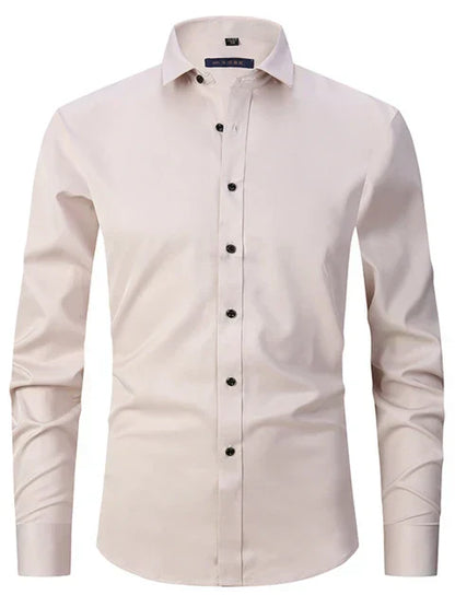 Men’s Long Sleeve Shirt – Slim Fit – Stretch Cotton – Wrinkle-Free – Button-Down Collar