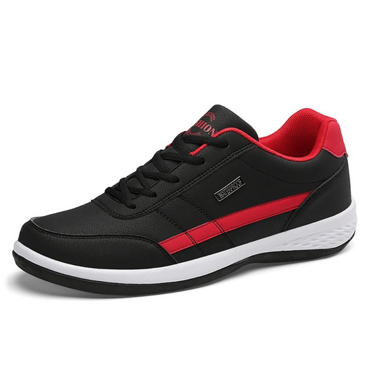 Men's Leather Sneakers - Classic Lace-Up Fit - Contrast Stripe Detail