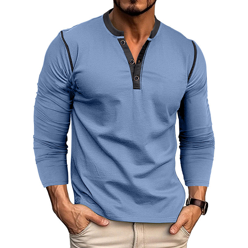 Men's Classic Henley Shirt - Long Sleeve - Button Placket - Casual Fit