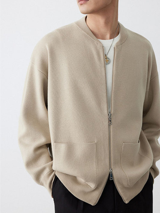 Men's Knitted Jacket – Minimalist Zip-Up – Casual Street Style Outerwear