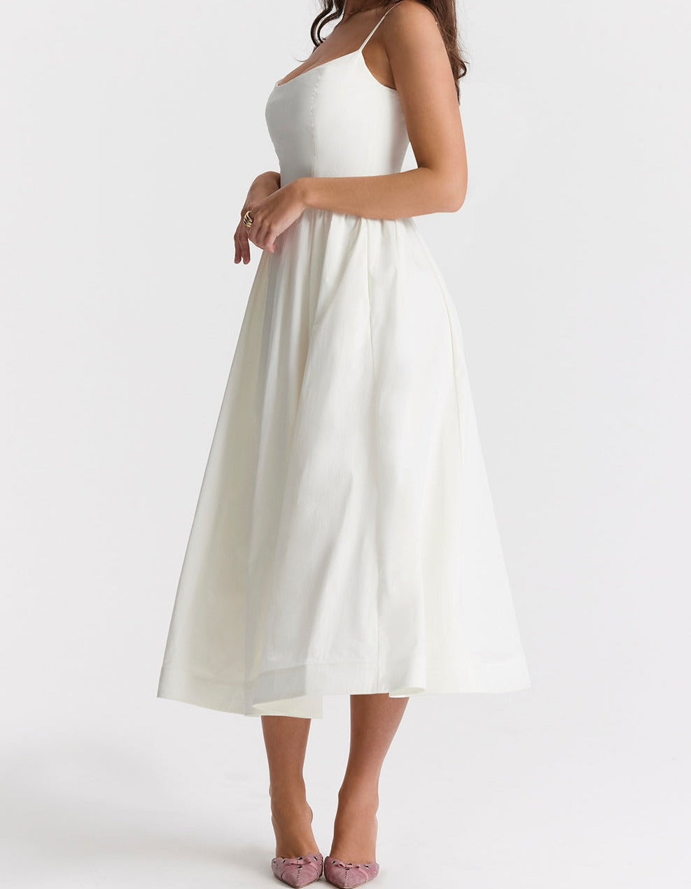 Women's Midi Dress - Spaghetti Straps - Fitted Bodice - Flowy A-Line Silhouette