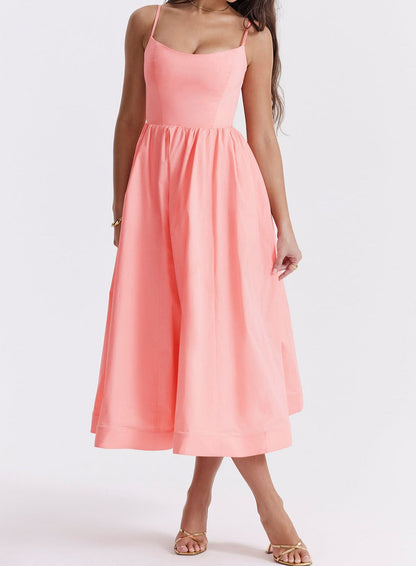 Women's Midi Dress - Spaghetti Straps - Fitted Bodice - Flowy A-Line Silhouette