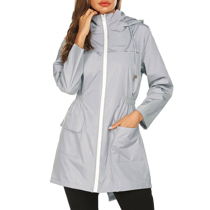 Women’s Raincoat – Water-Resistant – Cinched Waist – Hooded – Lightweight Packable