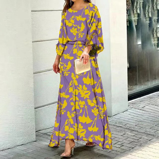 Women’s Maxi Dress – Relaxed Fit – Rounded Neck – Wide Sleeves – Breathable Blend