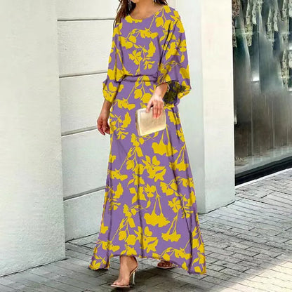 Women’s Maxi Dress – Relaxed Fit – Rounded Neck – Wide Sleeves – Breathable Blend